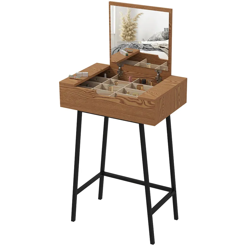 Natural Wood Effect Vanity Desk with Mirror - Yellow