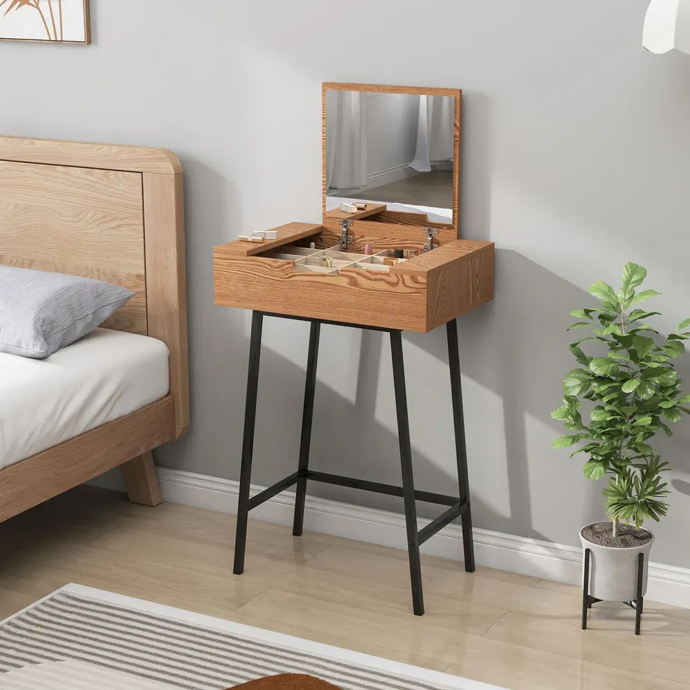 Natural Wood Effect Vanity Desk with Mirror - Yellow