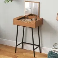 Natural Wood Effect Vanity Desk with Mirror - Yellow