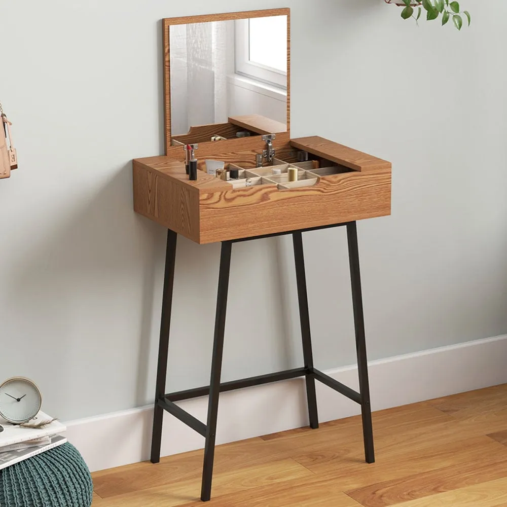 Natural Wood Effect Vanity Desk with Mirror - Yellow image