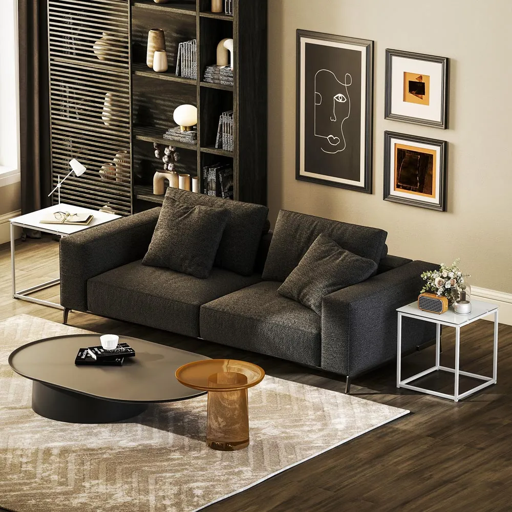 Nest of Tables Set of 2 - White, Tempered Glass