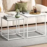 Nest of Tables Set of 2 - White, Tempered Glass