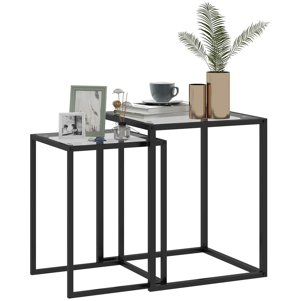 Nesting End Tables Set of 2 - Black, Glass