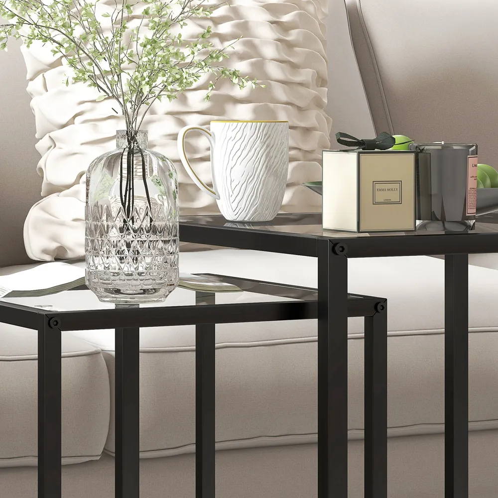 Nesting End Tables Set of 2 - Black, Glass
