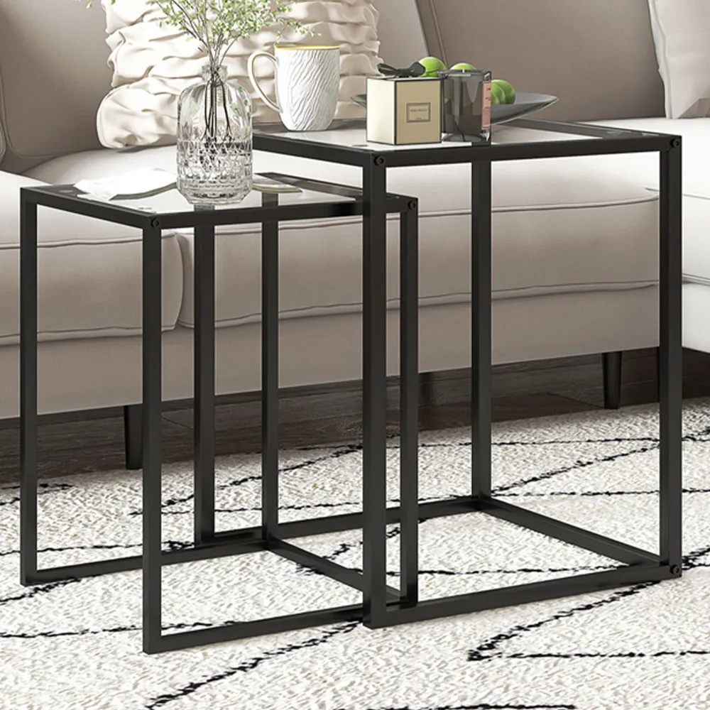 Nesting End Tables Set of 2 - Black, Glass