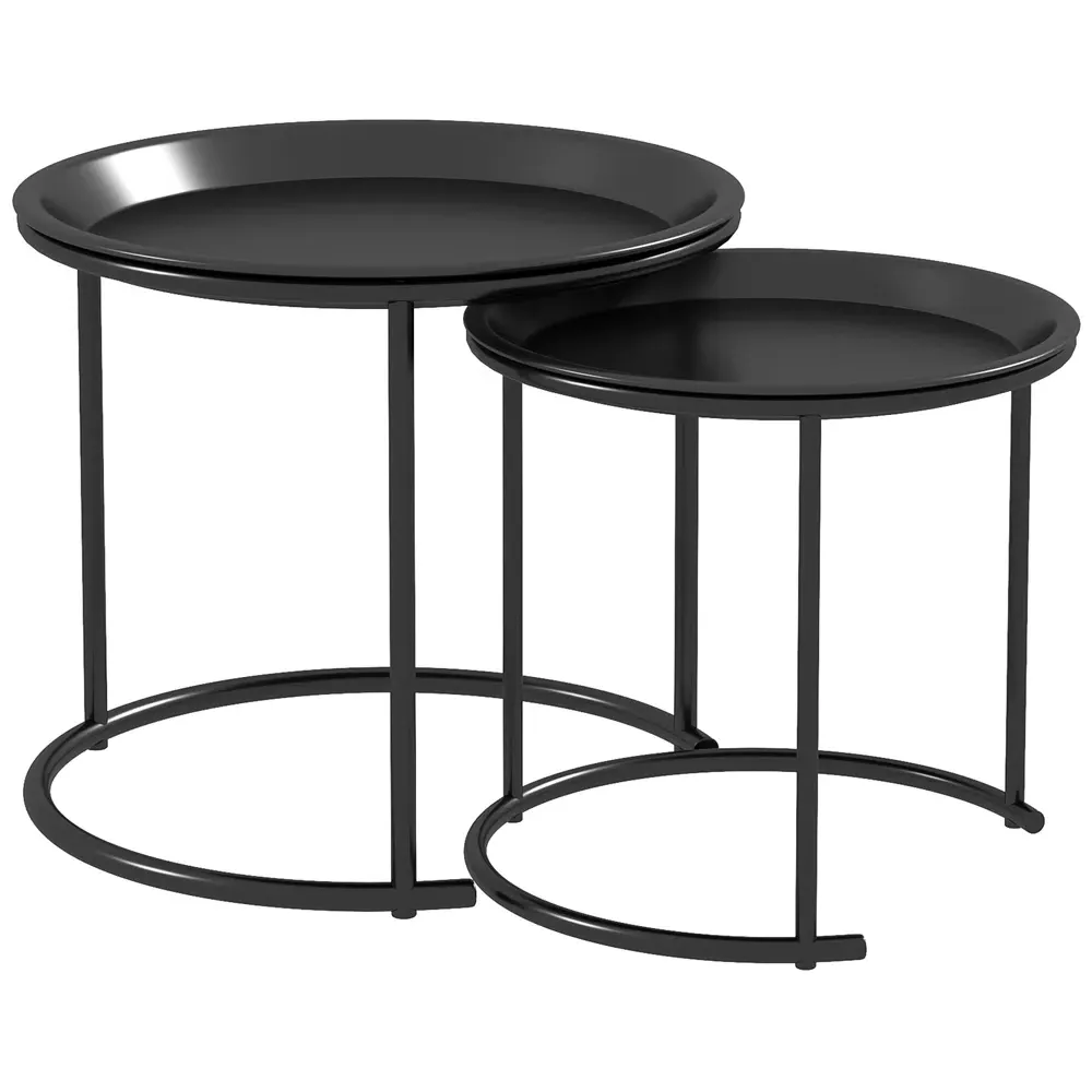 Nesting Side Tables Set of 2 with Removable Trays - Black