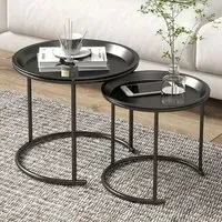 Nesting Side Tables Set of 2 with Removable Trays - Black