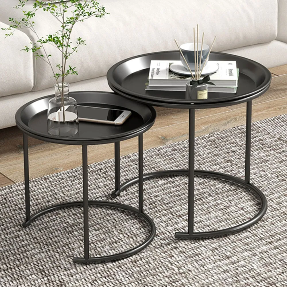 Nesting Side Tables Set of 2 with Removable Trays - Black image