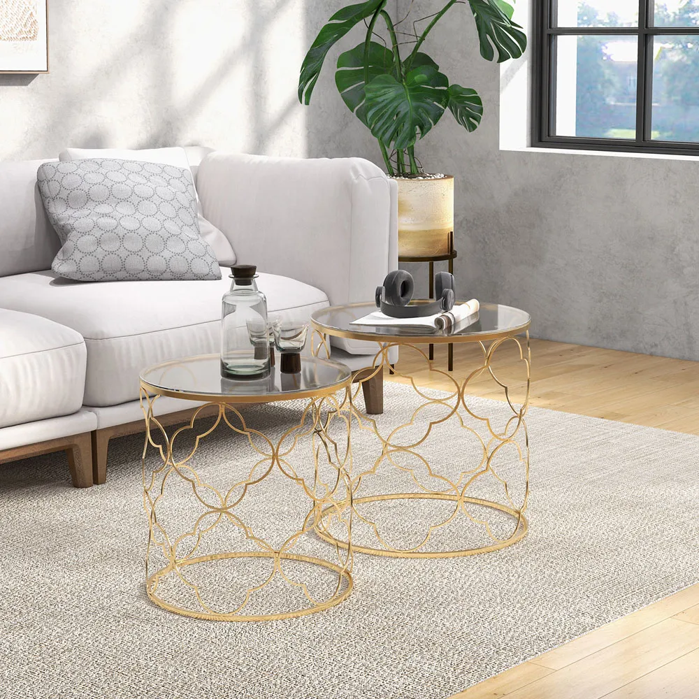 Nesting Tables Set of 2 - Gold, Glass