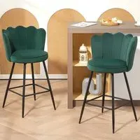 Petal Backrest Bar Stool Set of 2 - Dark Green, Velvet