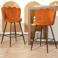 Petal Backrest Bar Stool Set of 2 - Orange, Velvet