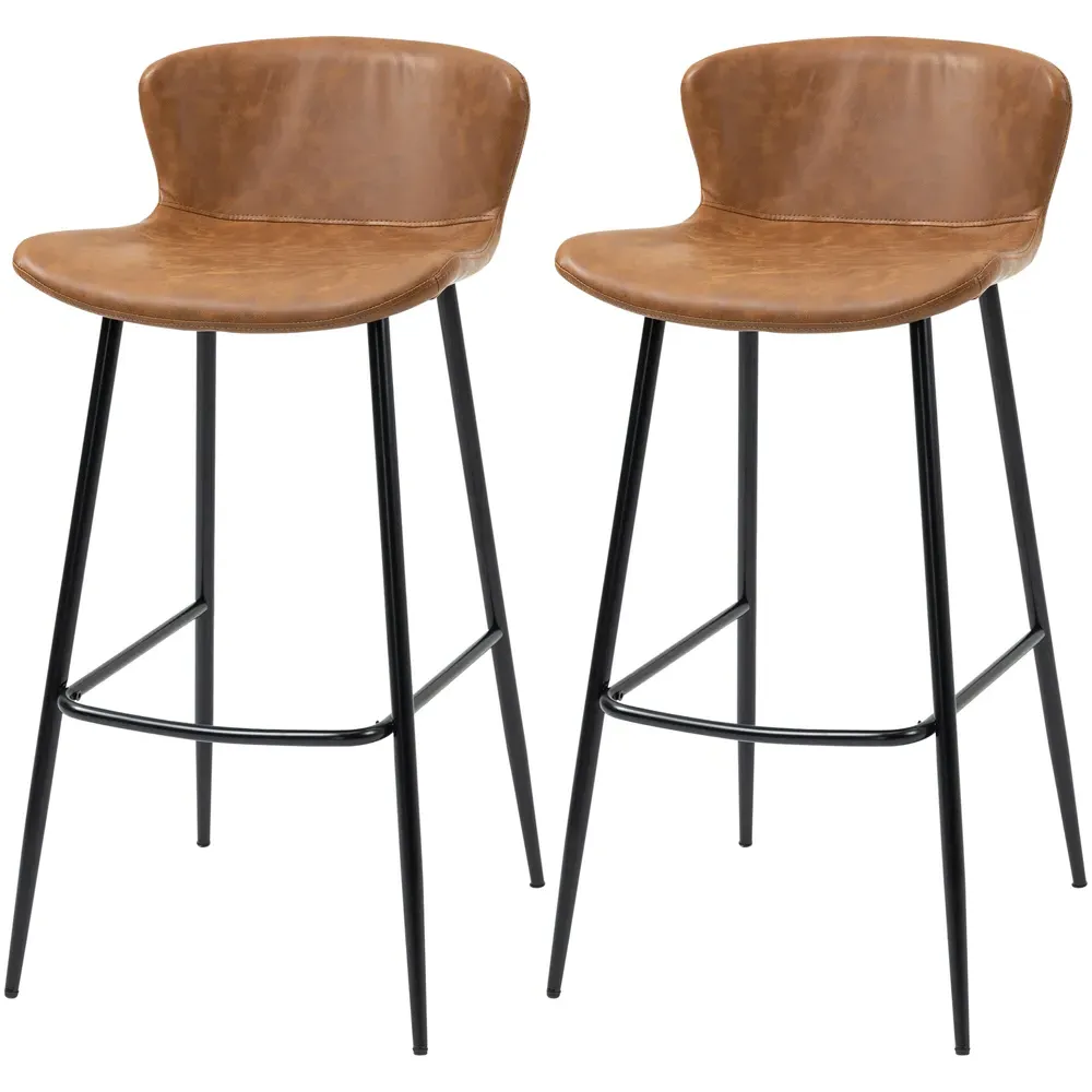 PU Leather Bar Chair with Steel Legs Set of 2 - Brown