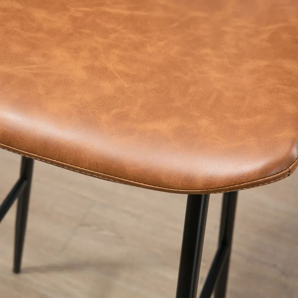 PU Leather Bar Chair with Steel Legs Set of 2 - Brown