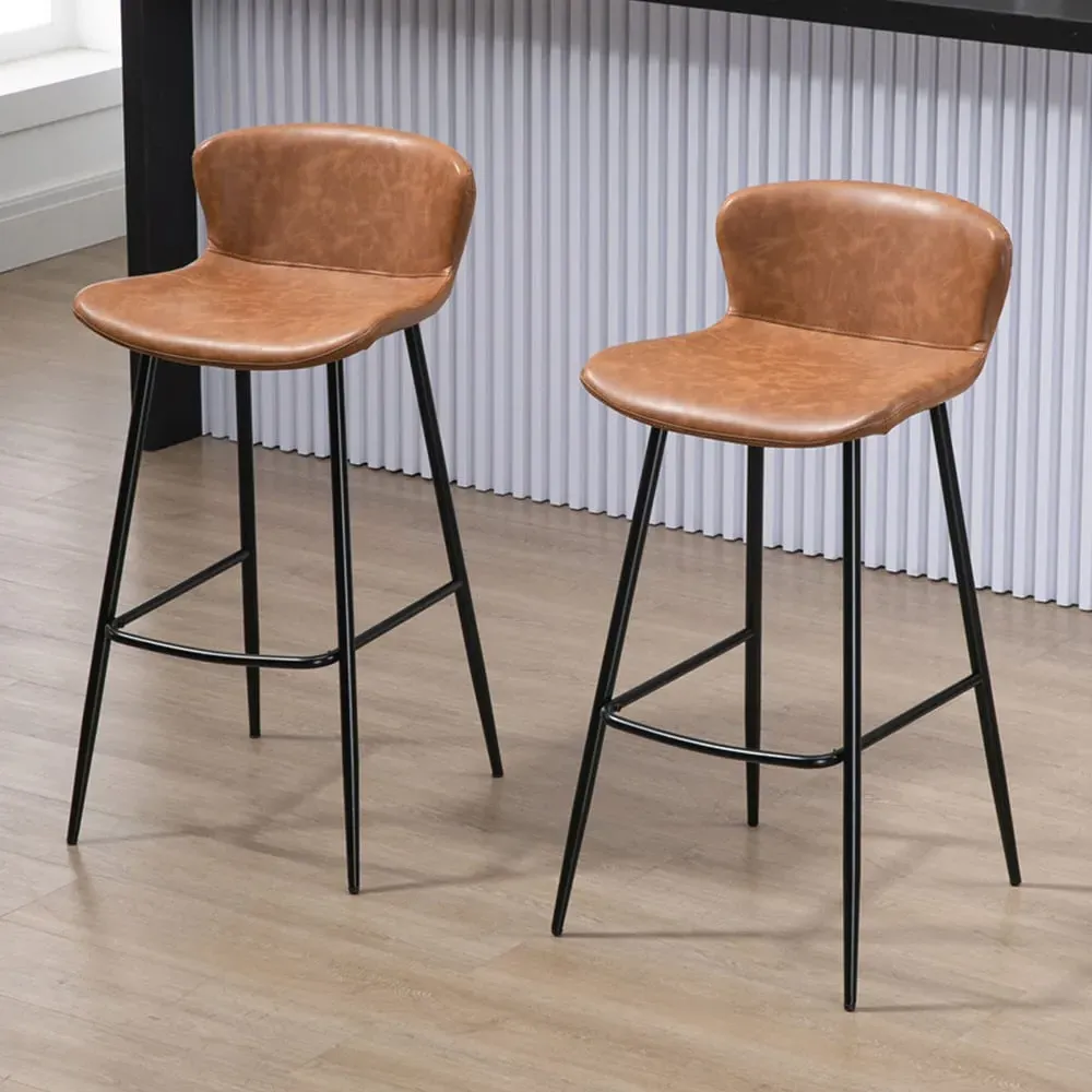 PU Leather Bar Chair with Steel Legs Set of 2 - Brown image