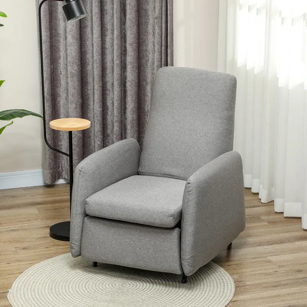 Push Back Recliner Armchair with Adjustable Leg Rest - Grey
