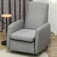 Push Back Recliner Armchair with Adjustable Leg Rest - Grey
