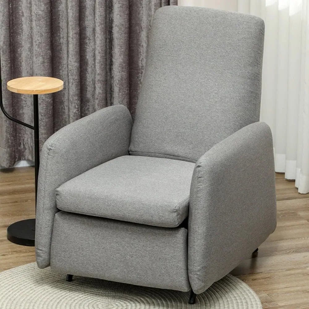 Push Back Recliner Armchair with Adjustable Leg Rest - Grey