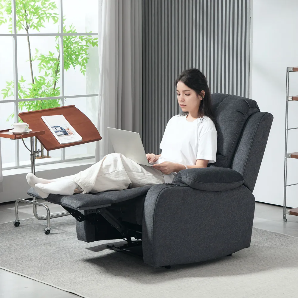 Recliner Chair with Cup Holders - Black, Microfibre