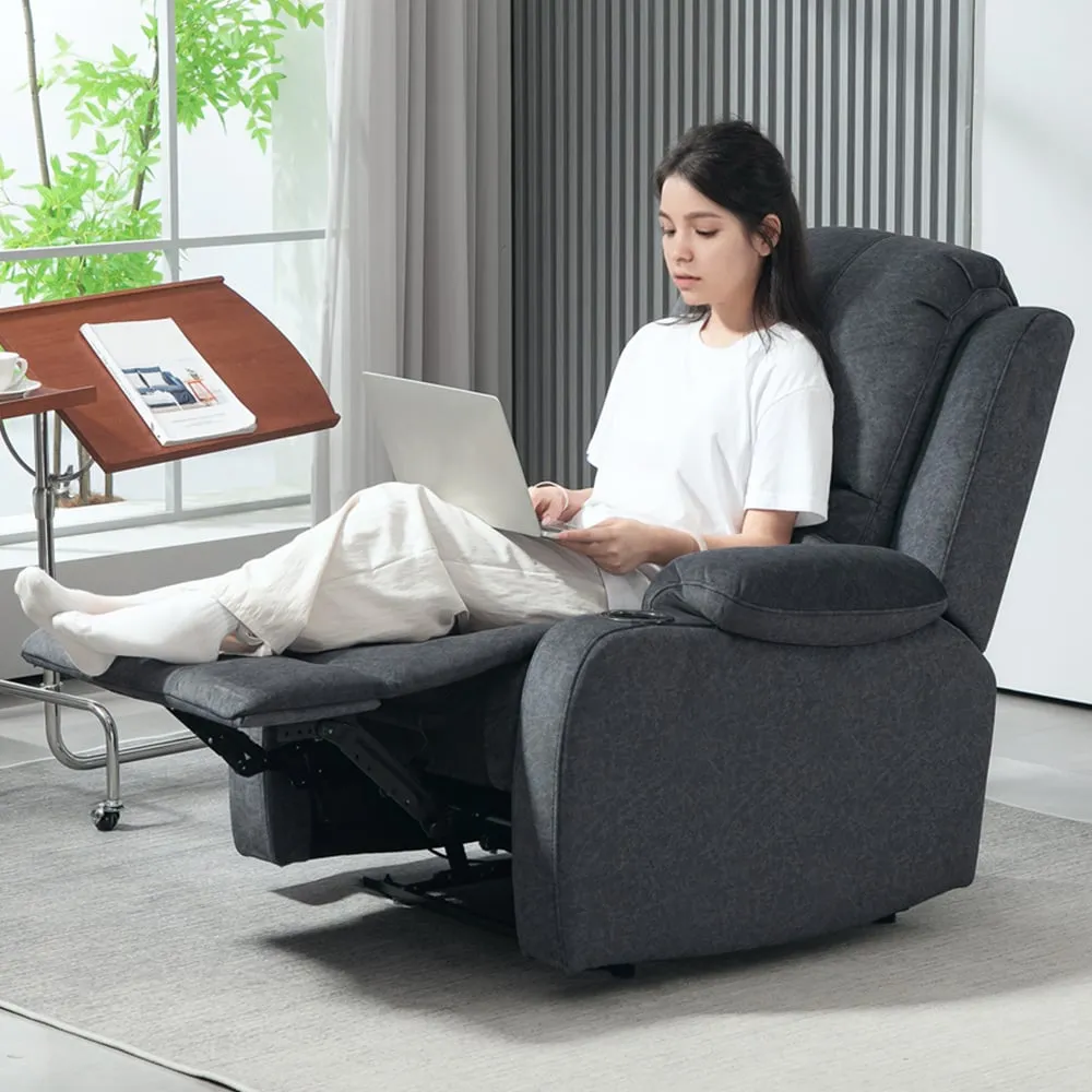 Recliner Chair with Cup Holders - Black, Microfibre image