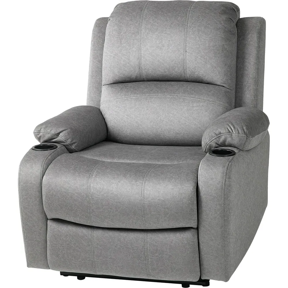 Recliner Chair with Cup Holders - Grey, Microfibre