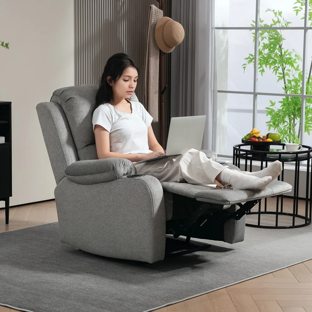 Recliner Chair with Cup Holders - Grey, Microfibre