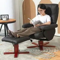 Recliner Chair with Footstool - Black, Faux Leather