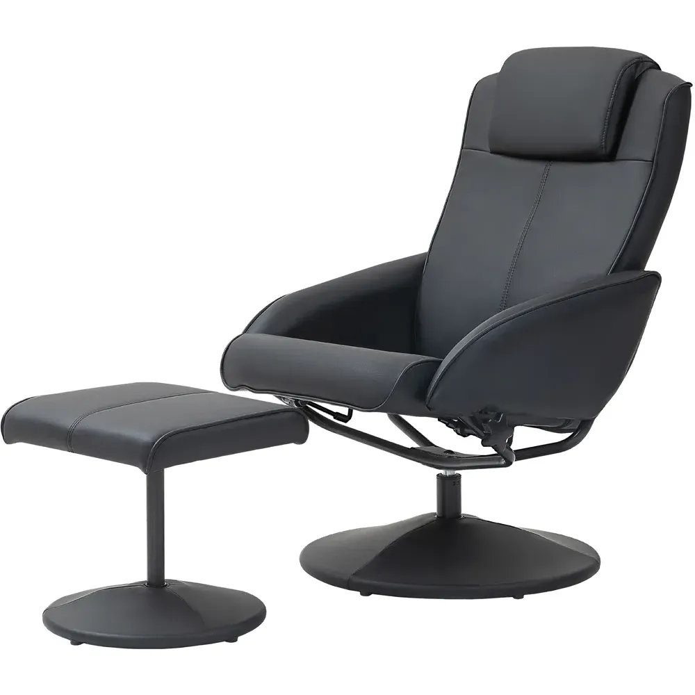 Recliner Chair with Footstool - Black, Faux Leather