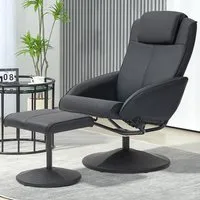 Recliner Chair with Footstool - Black, Faux Leather