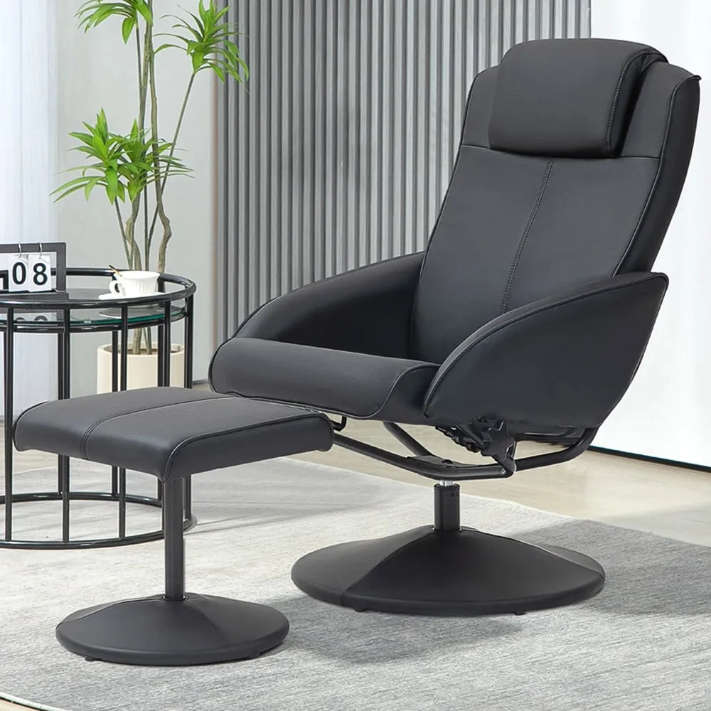 Recliner Chair with Footstool - Black, Faux Leather image