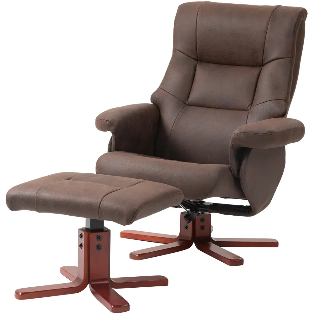 Recliner Chair with Footstool - Brown, Faux Leather