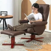 Recliner Chair with Footstool - Brown, Faux Leather