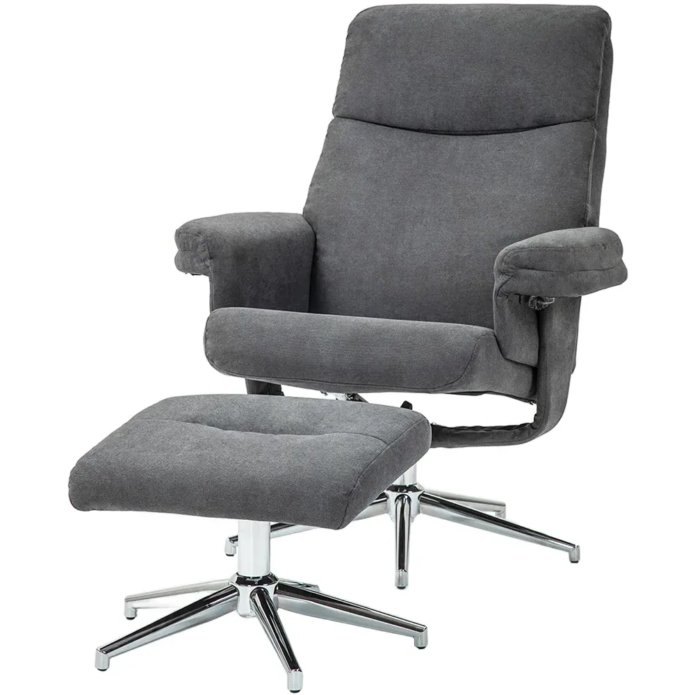 Recliner Chair with Footstool - Grey, Velvet