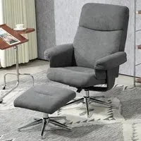 Recliner Chair with Footstool - Grey, Velvet