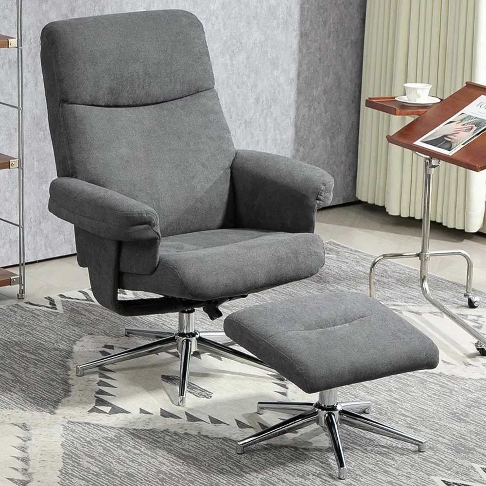 Recliner Chair with Footstool - Grey, Velvet