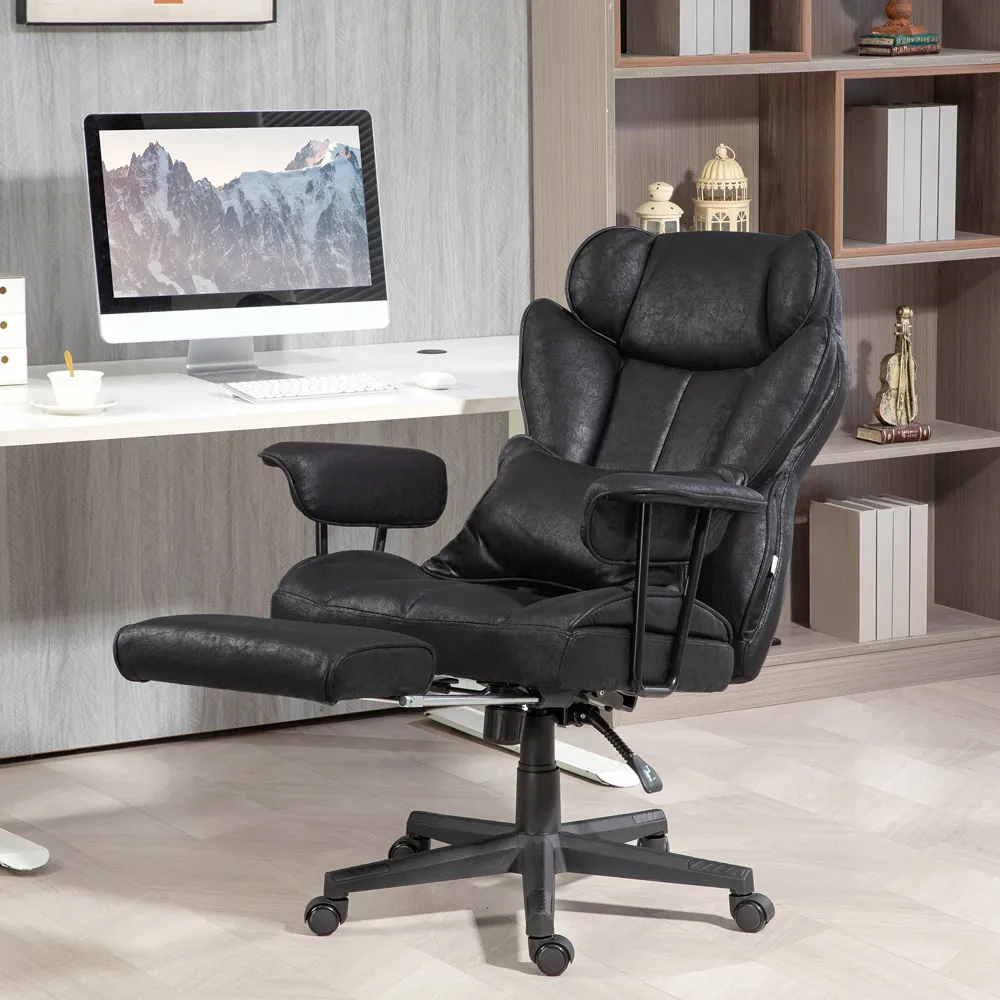 Reclining Office Chair with Footrest - Black