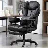 Reclining Office Chair with Footrest - Black