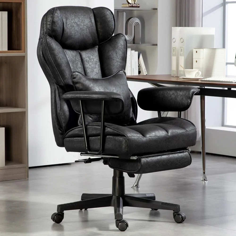 Reclining Office Chair with Footrest - Black