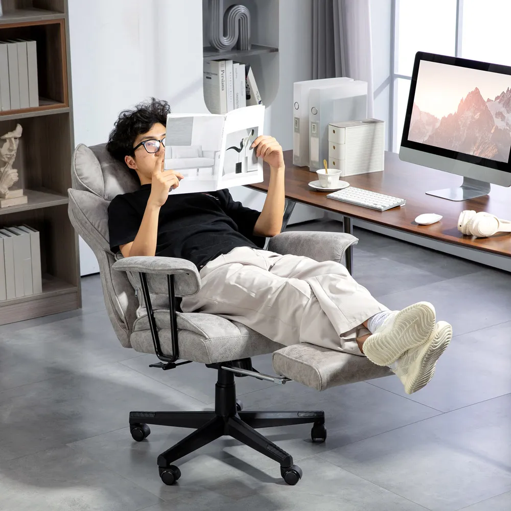 Reclining Office Chair with Footrest - Grey