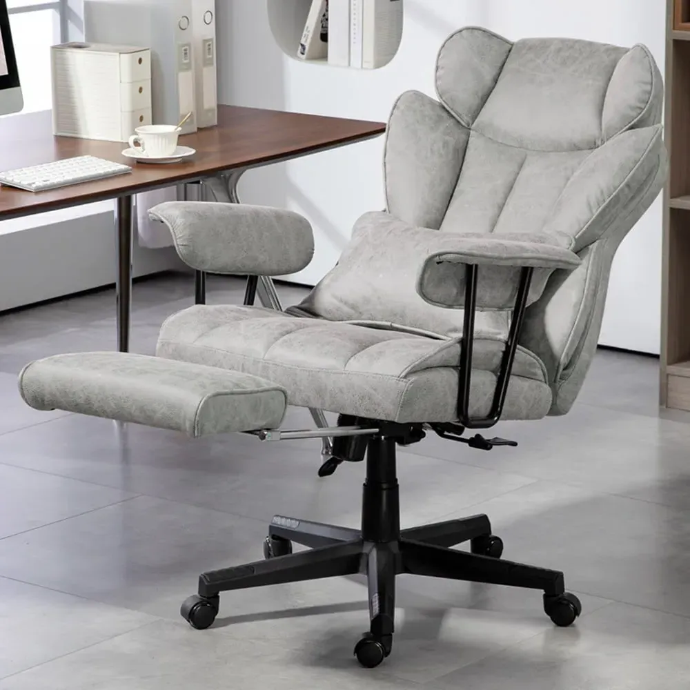 Reclining Office Chair with Footrest - Grey