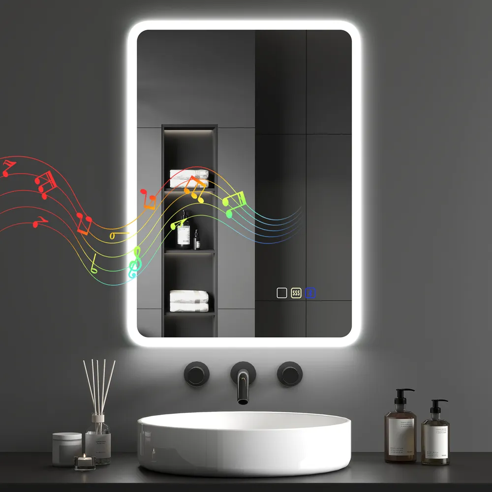 Rectangle LED Bathroom Mirror with Bluetooth - Silver