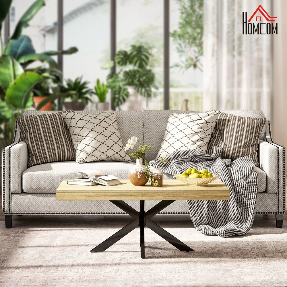 Rectangular Coffee Table with Steel Frame - Brown