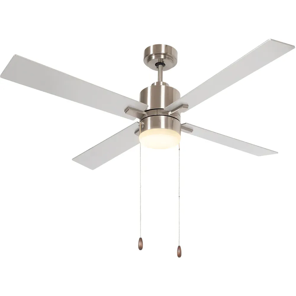 Reversible Ceiling Fan with Light and Pull Chain - Silver