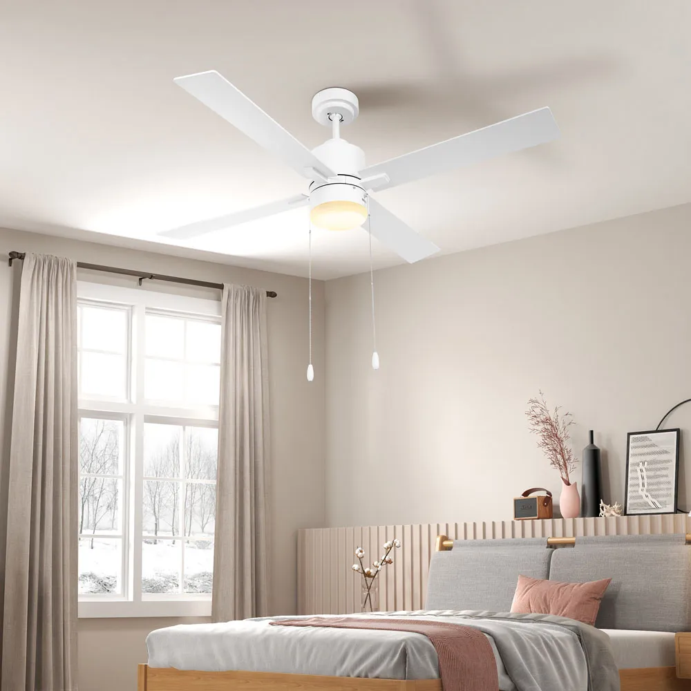 Reversible Ceiling Fan with Light and Pull Chain - White