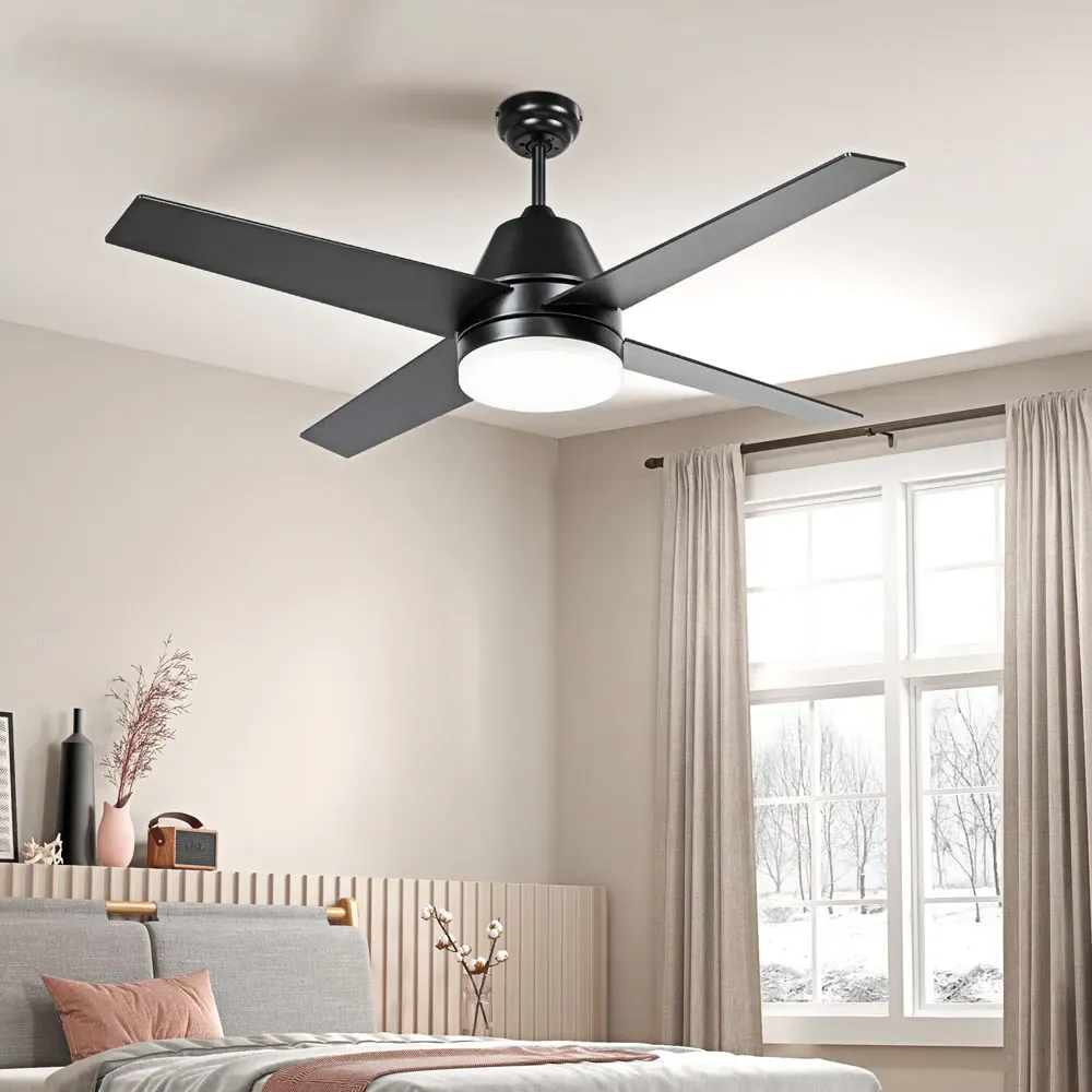 Reversible Ceiling Fan with Light and Remote - Black