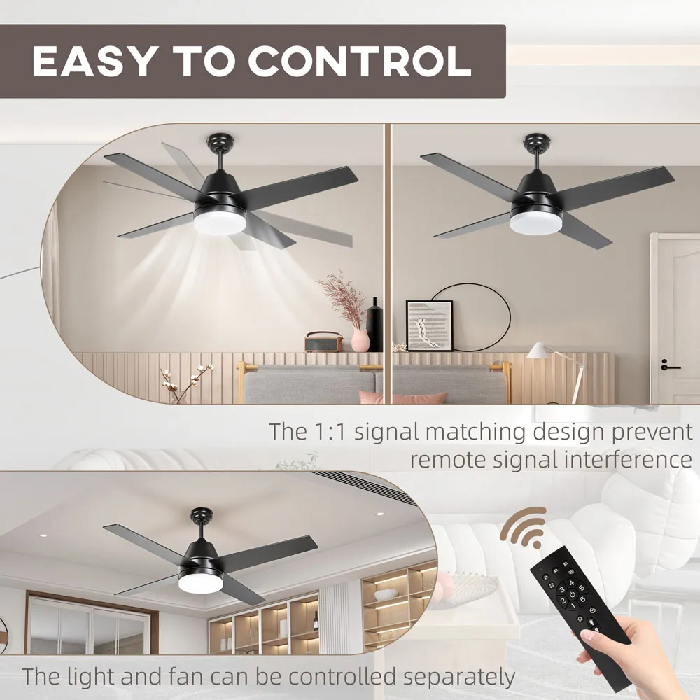Reversible Ceiling Fan with Light and Remote - Black