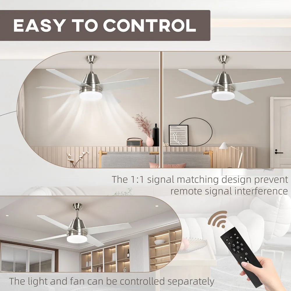 Reversible Ceiling Fan with Light and Remote - Silver