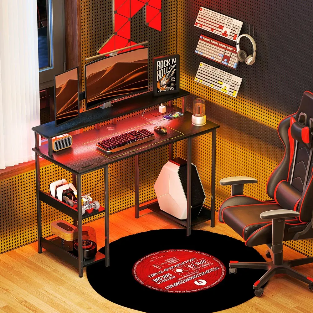 Reversible Computer Desk with Storage - Black