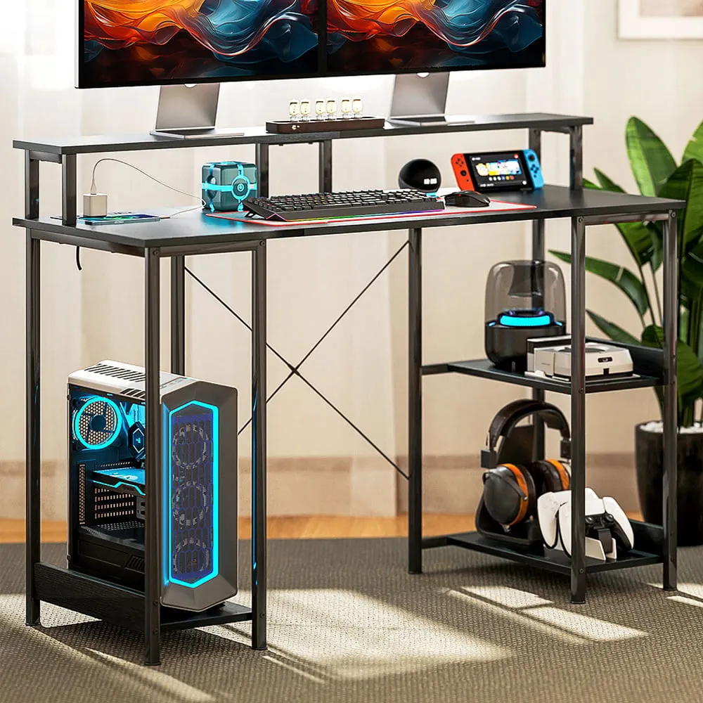 Reversible Computer Desk with Storage - Black