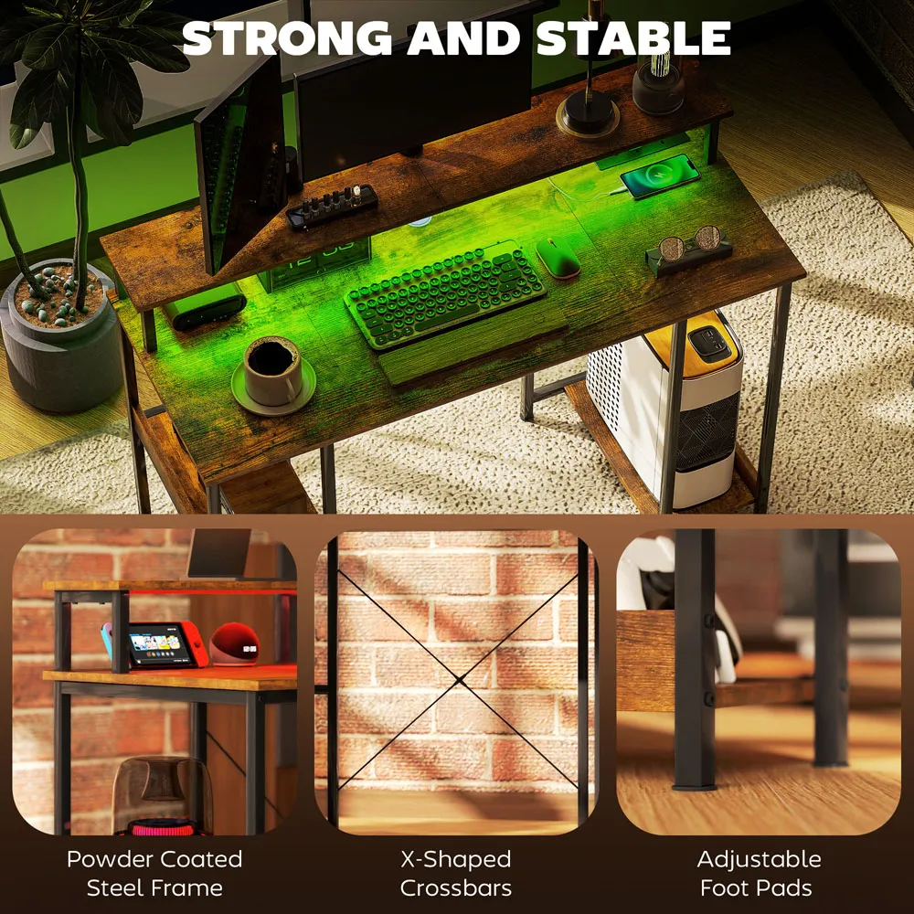 Reversible Computer Desk with Storage - Brown