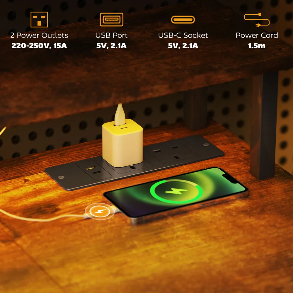 Reversible Computer Desk with Storage - Brown